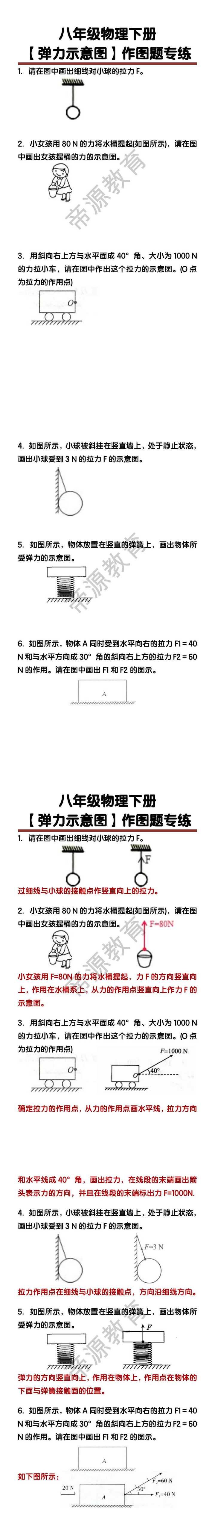 八年级下册物理【弹力示意图】作图题训练