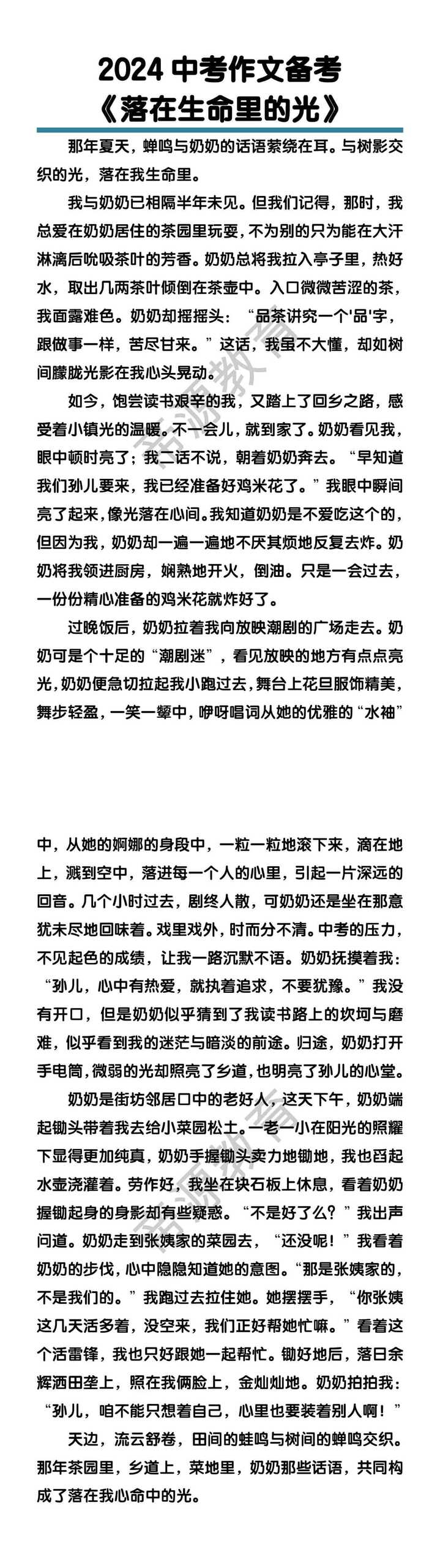 2024中考作文备考《落在生命里的光》