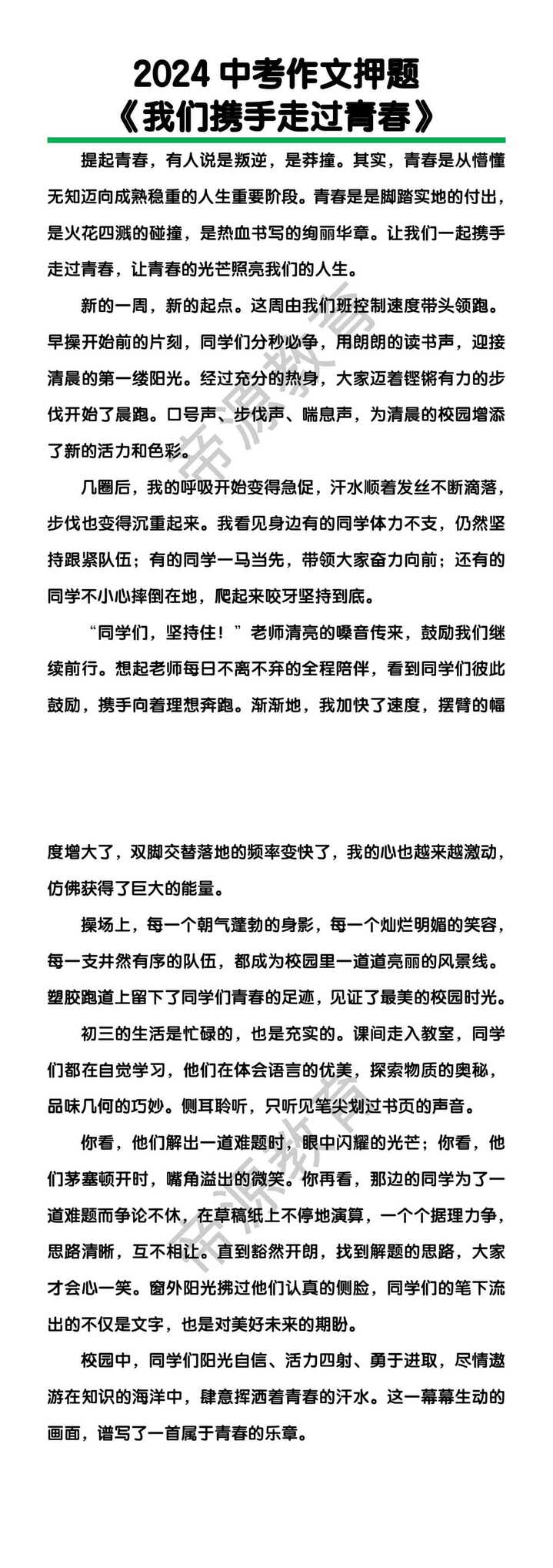 中考作文押题《我们携手走过青春》