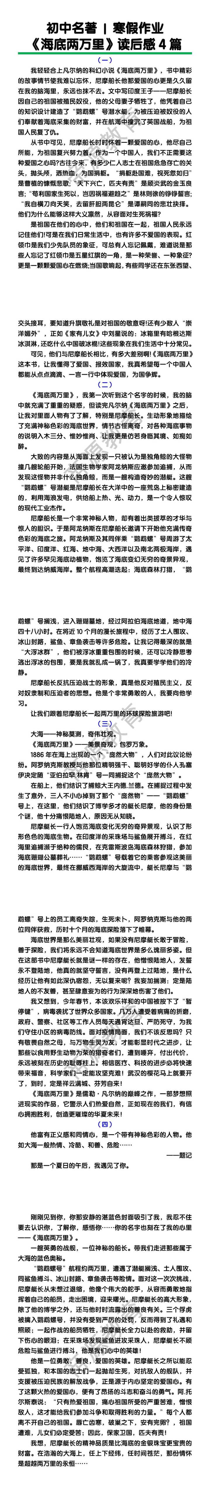 七下语文《海底两万里》读后感4篇