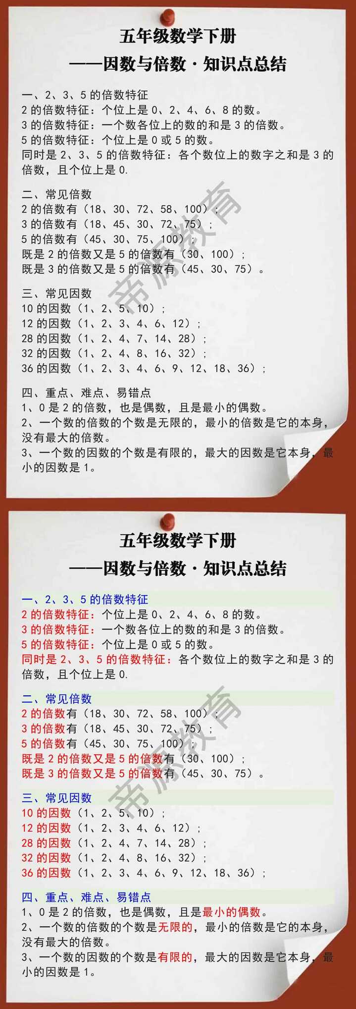 五年级数学下册因数与倍数知识点总结