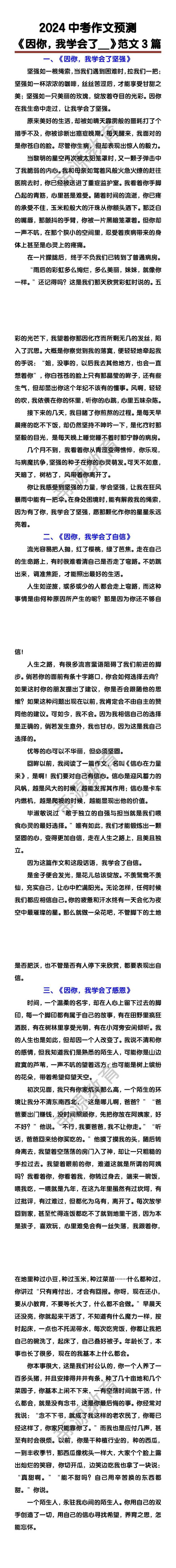 中考作文预测《因你，我学会了__》范文3篇