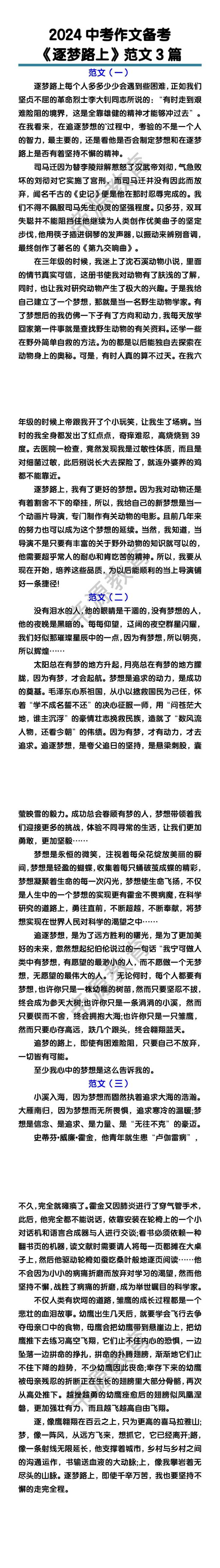 中考作文备考《逐梦路上》范文3篇