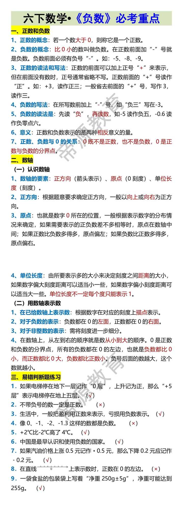 六下数学•《负数》必考重点