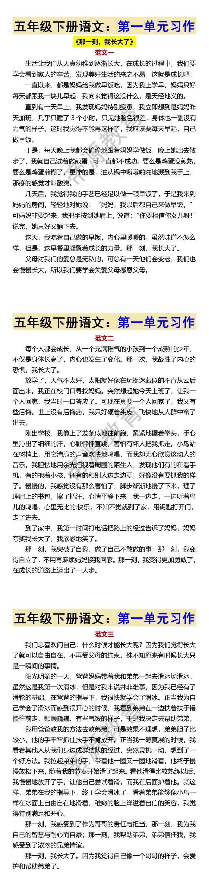 五年级下册语文：第一单元习作