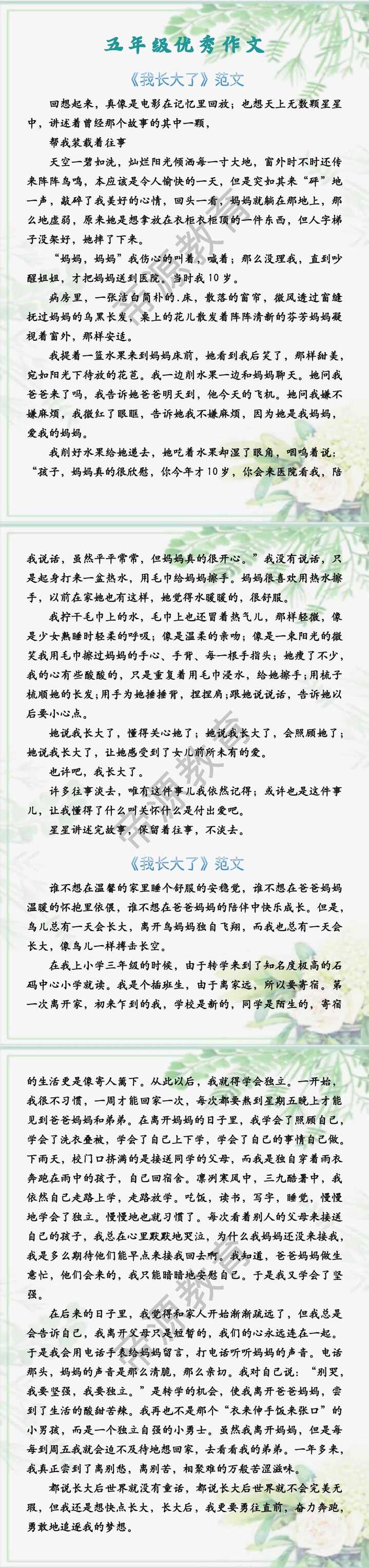 五年级优秀作文 《我长大了》范文