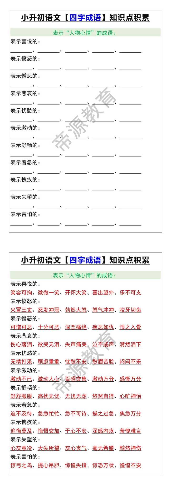 小升初语文【四字成语】知识点积累