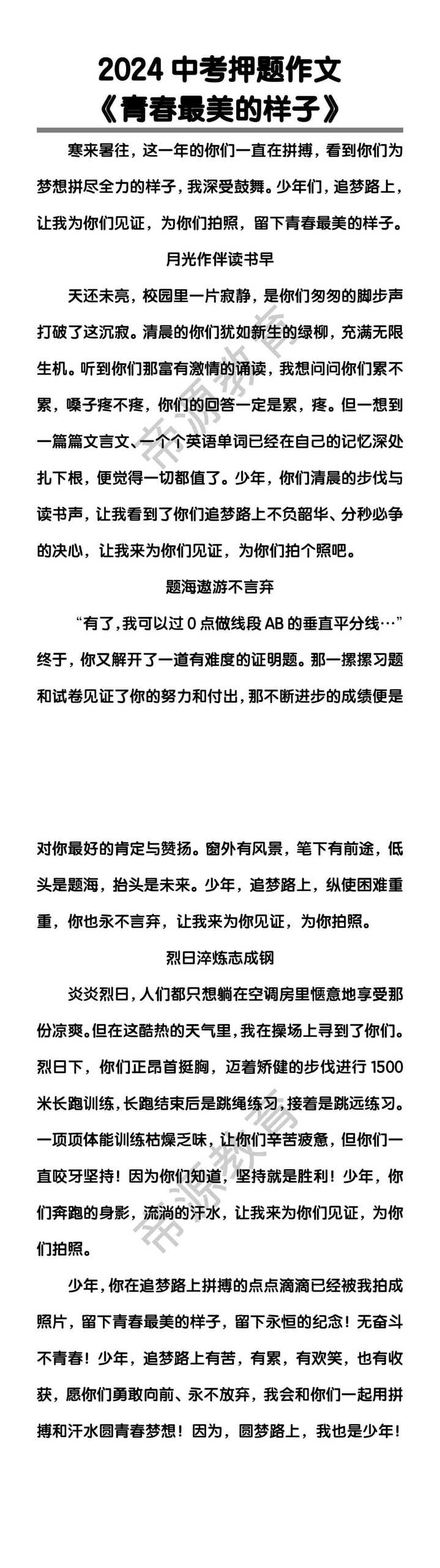 中考押题作文《青春最美的样子》