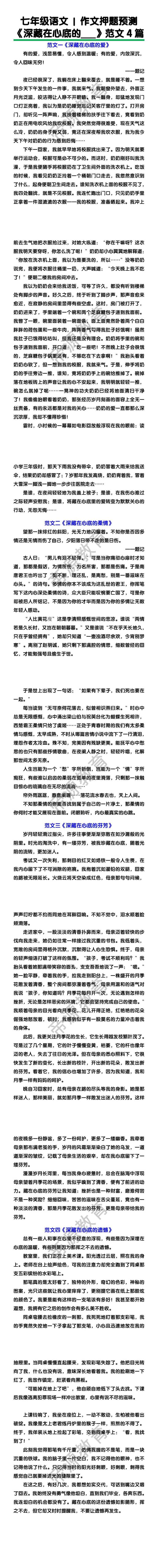 七年级语文作文押题预测《深藏在心底的___》范文4篇