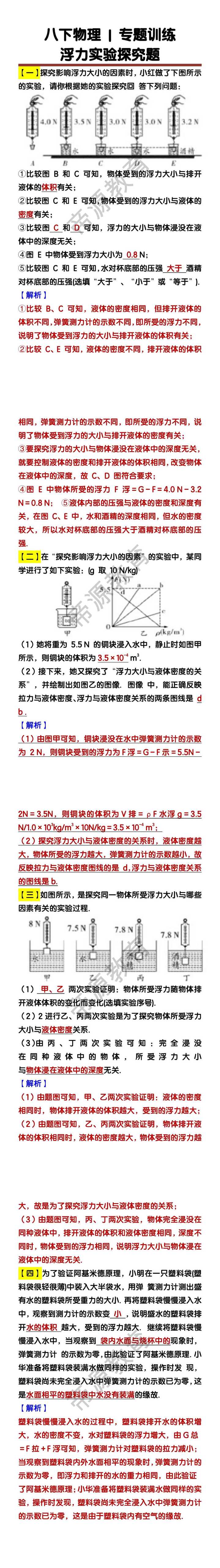八下物理浮力实验探究题专题训练
