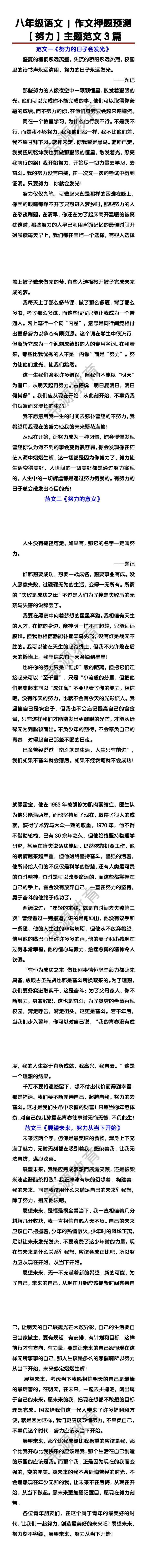 八年级语文作文押题预测【努力】主题范文3篇