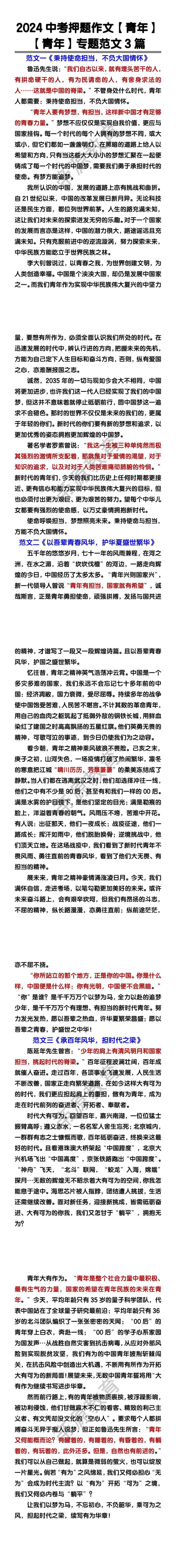 中考押题作文【青年】专题范文3篇