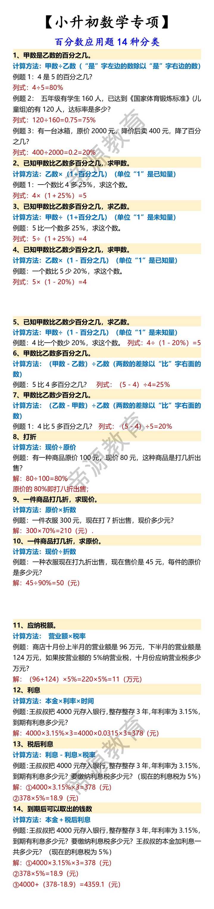 【小升初数学专项】 百分数应用题14种分类