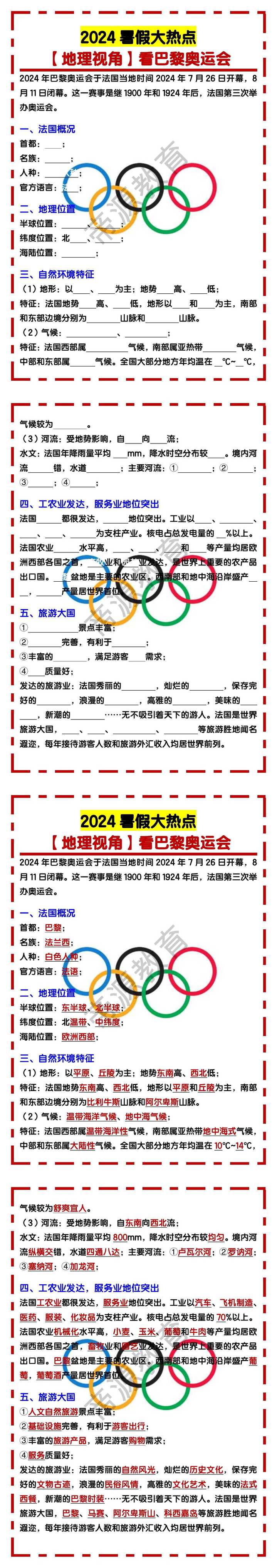 初中地理时政热点：2024巴黎奥运会