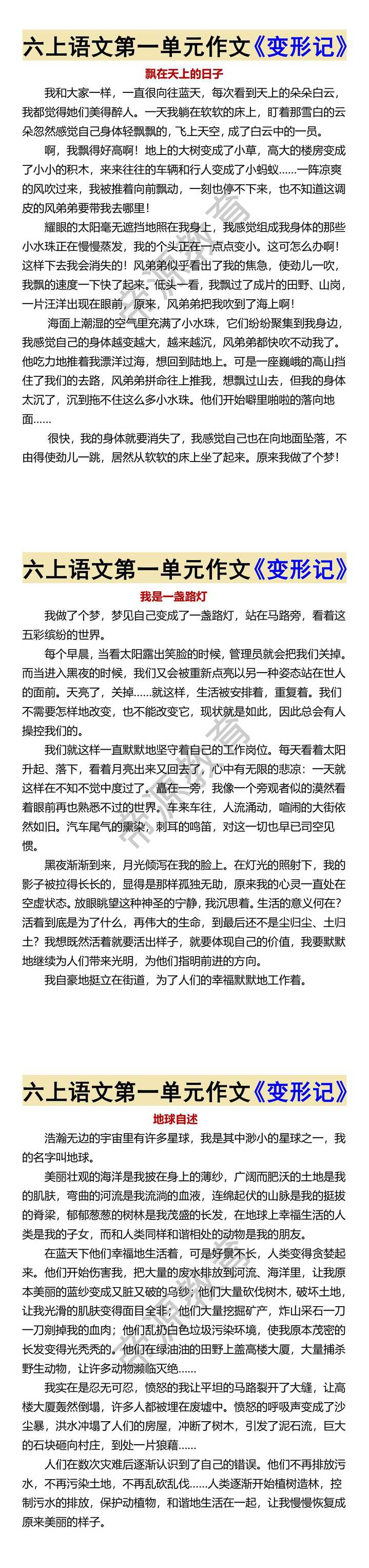 六上语文第一单元作文《变形记》