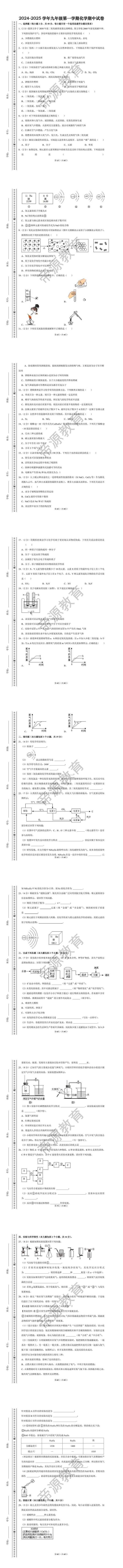 2024-2025学年九年级第一学期化学期中试卷