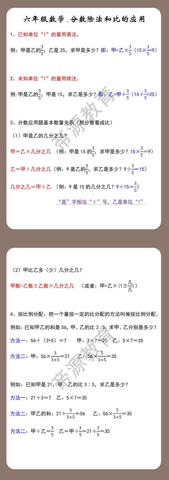 六年级数学.分数除法和比的应用