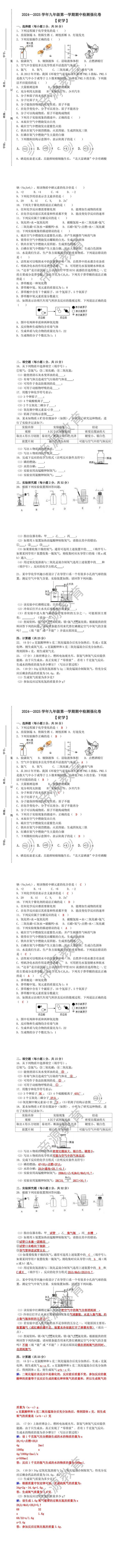 2024--2025学年九年级第一学期【化学】期中检测强化卷 （含答案）