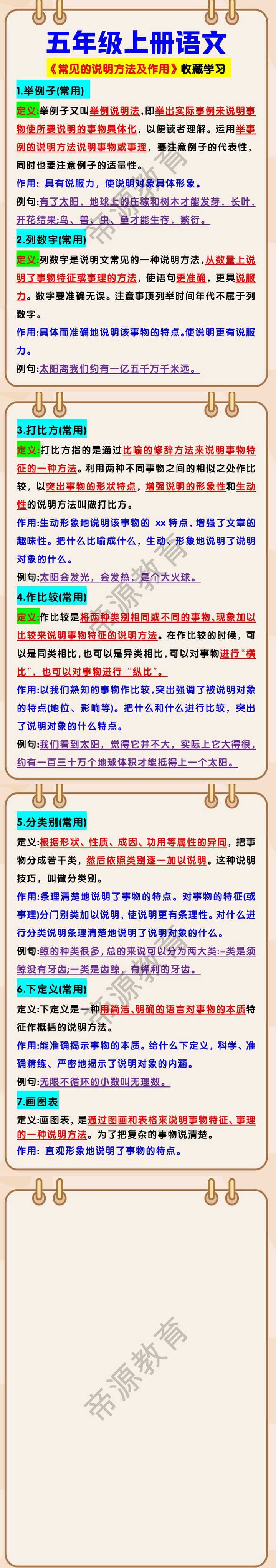 五年级上册语文《常见的说明方法及作用》收藏学习