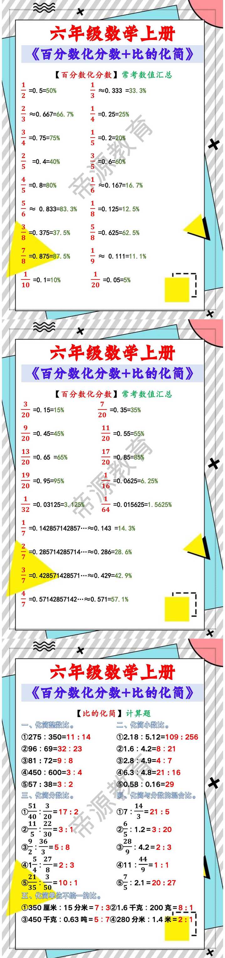 六年级数学上册《百分数化分数+比的化简》