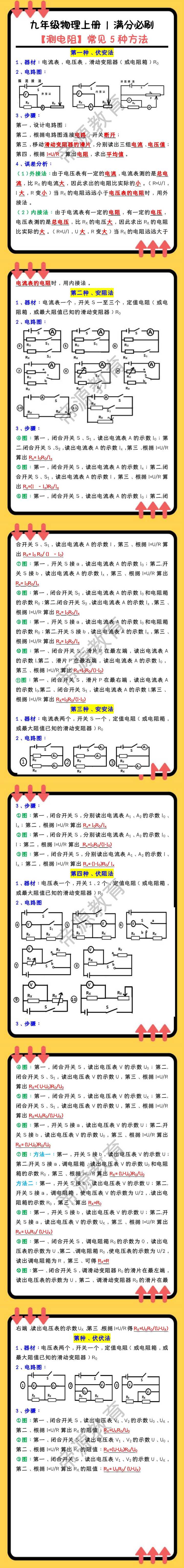 九年级物理上册 | 满分必刷【测电阻】常见5种方法