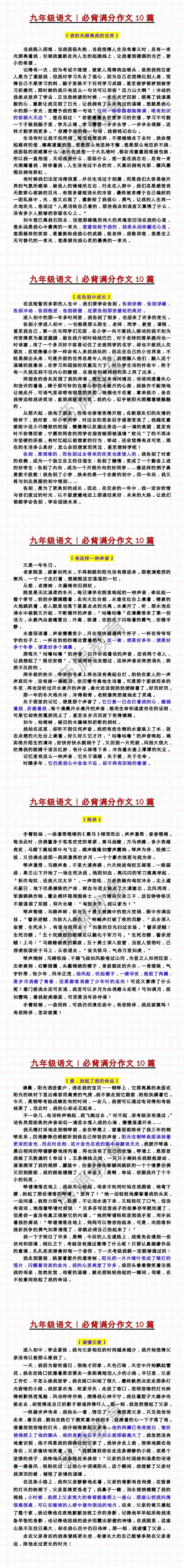 九年级语文满分作文6篇