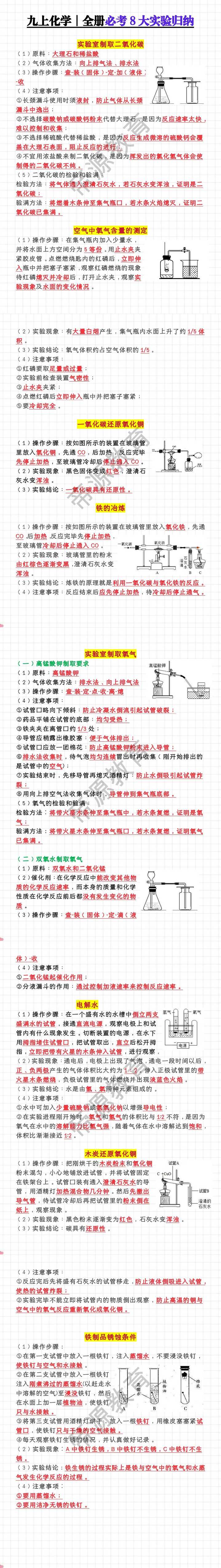 九上化学｜全册必考8大实验归纳