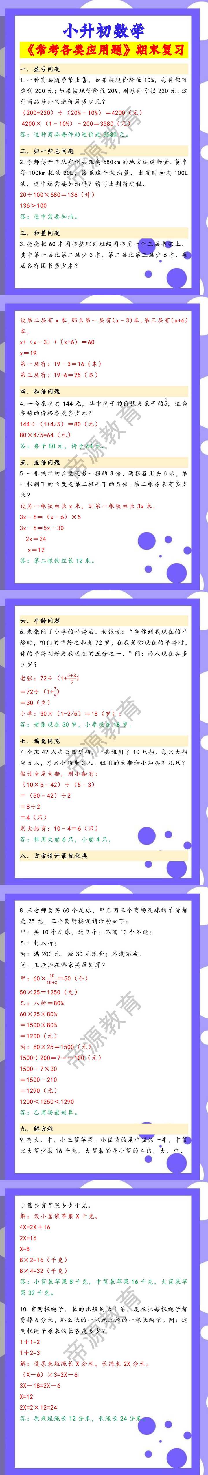 小升初数学《常考各类应用题》期末复习