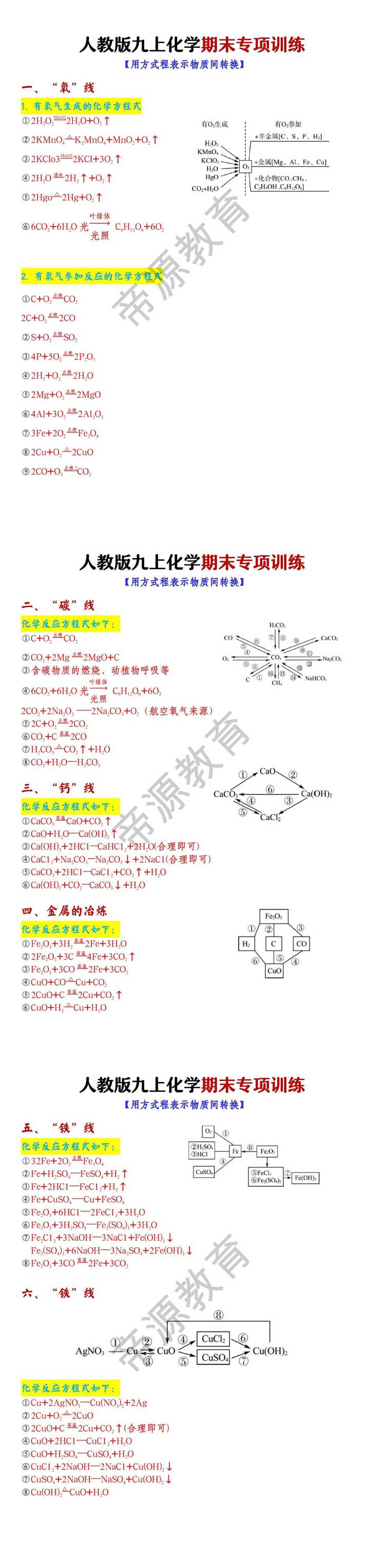 九年级化学用方式程表示物质间转换专项练习