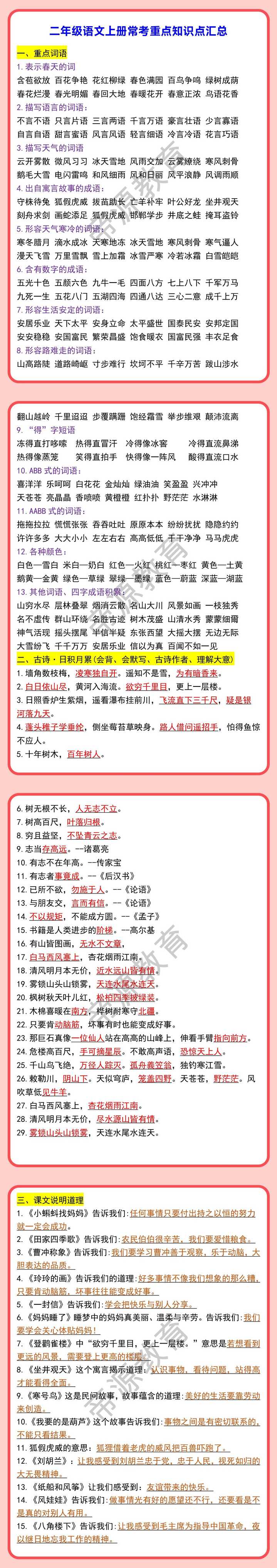 二年级语文上册常考重点知识点汇总