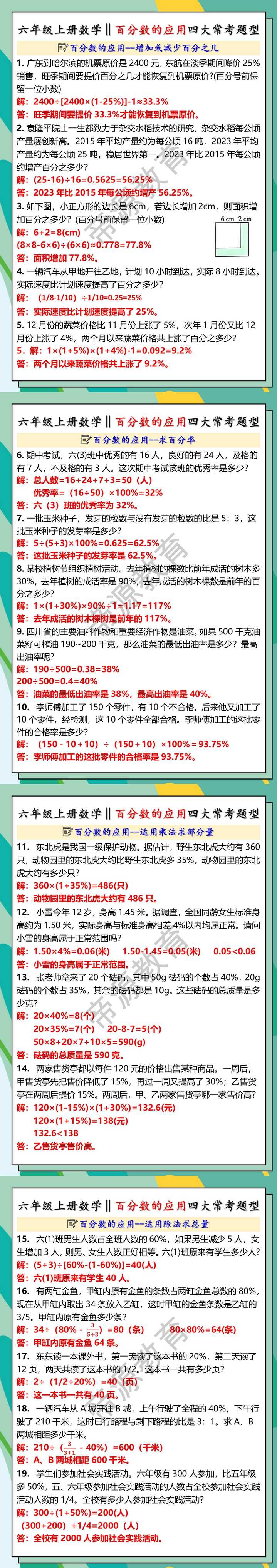 六上数学百分数的应用四大常考题型