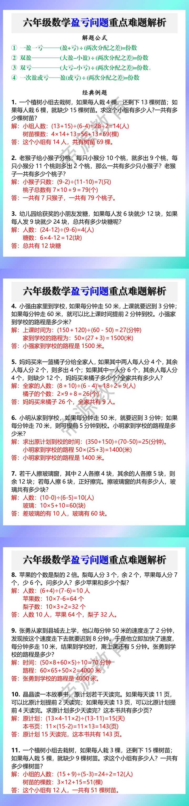 六年级数学盈亏问题重点难题解析