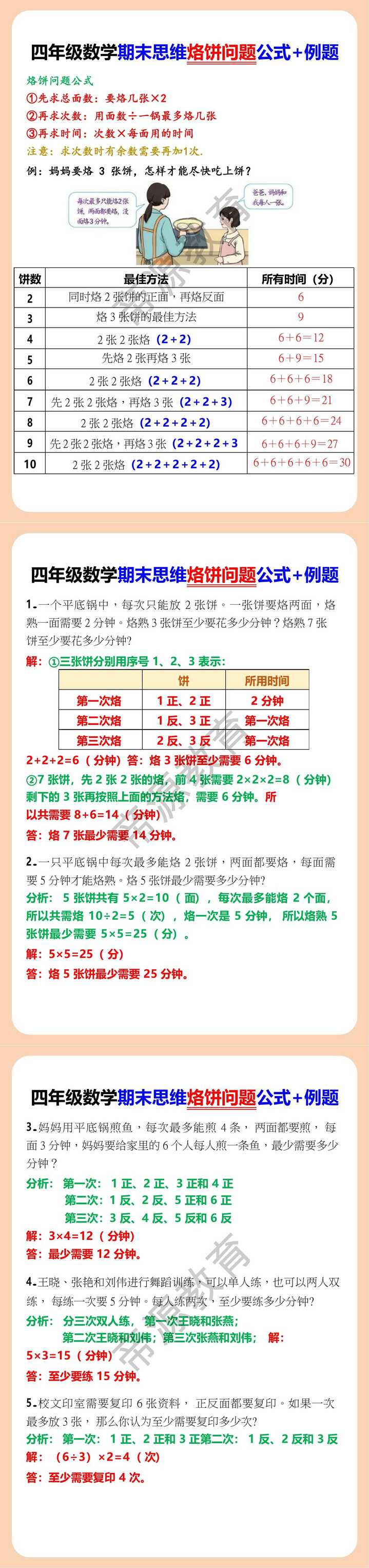 四年级数学期末思维烙饼问题公式+例题