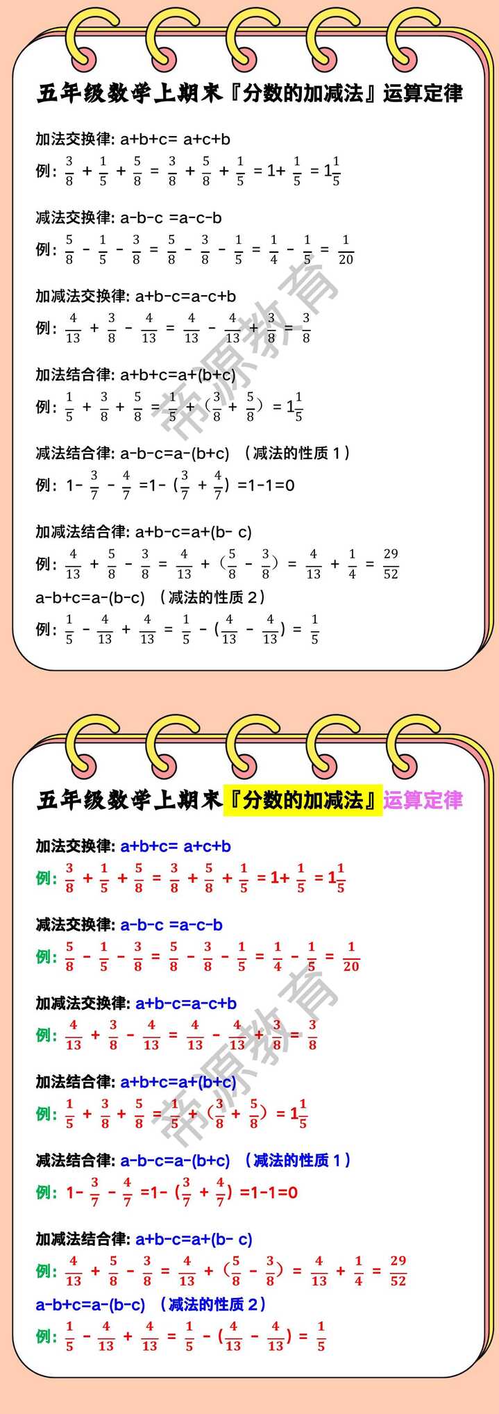 五年级数学上期末『分数的加减法』运算定律