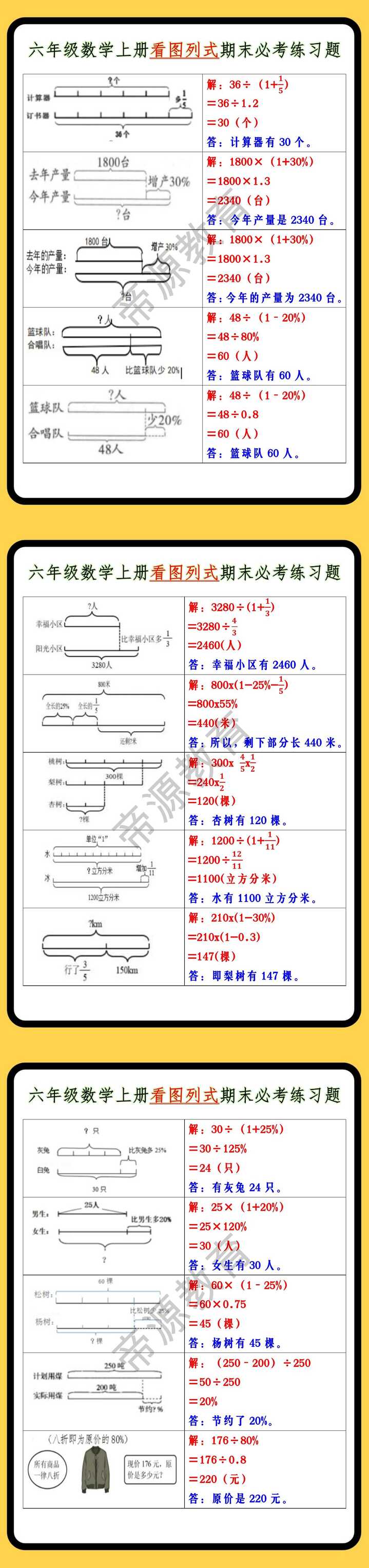 六年级数学上册看图列式期末必考练习题