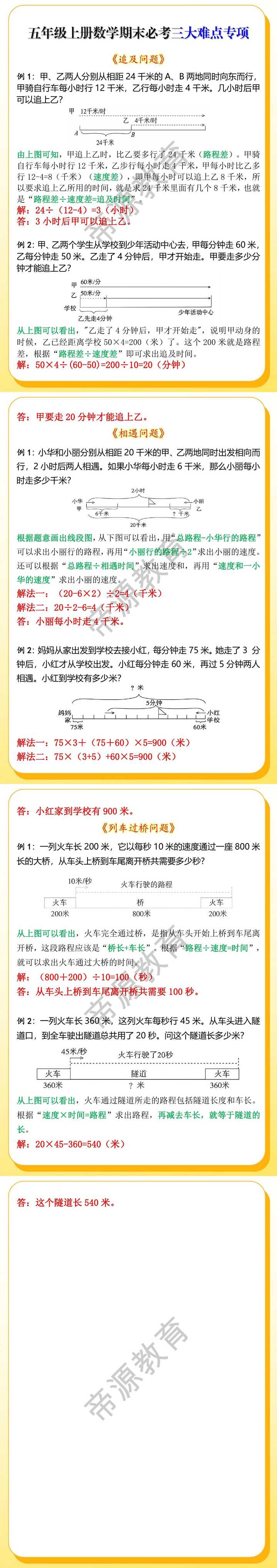 五年级上册数学必考三大难点专项