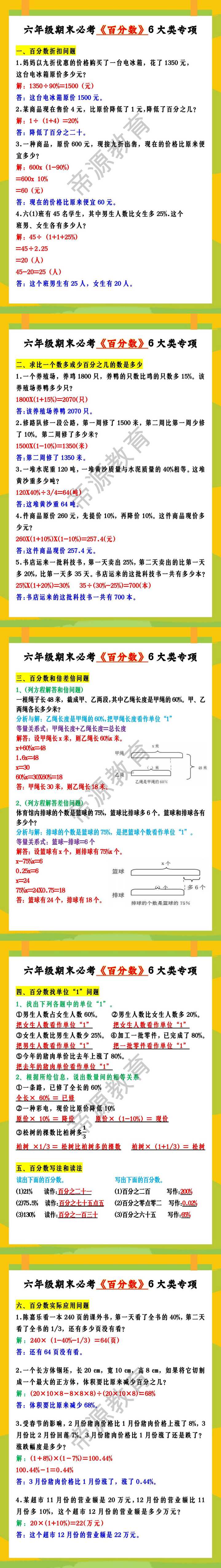 六年级期末必考《百分数》6大类专项