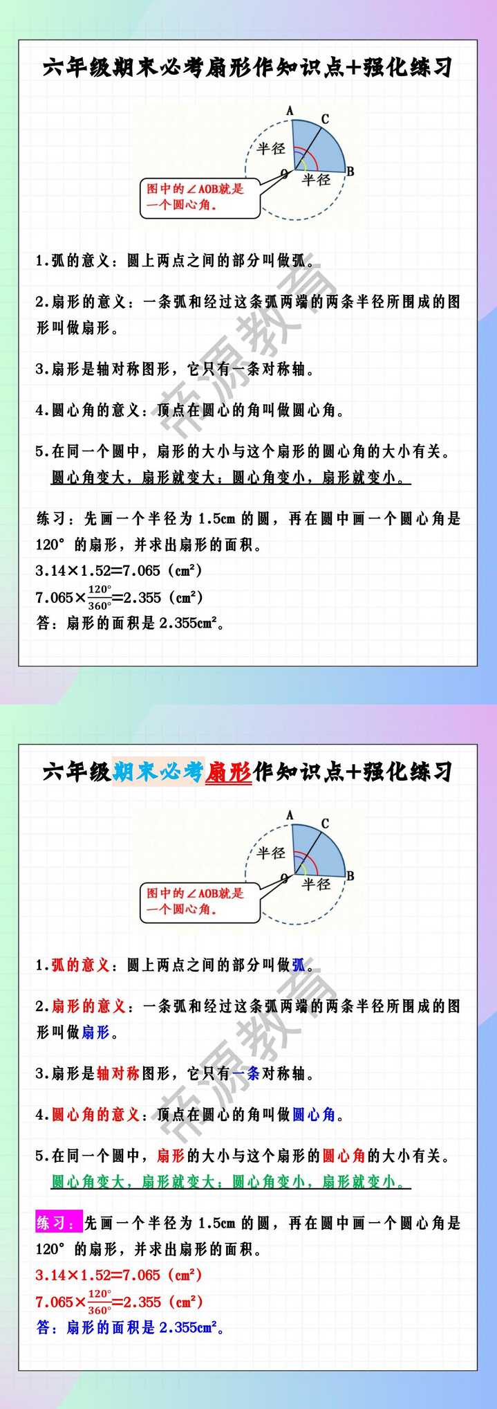 六年级期末必考扇形知识点+强化练习