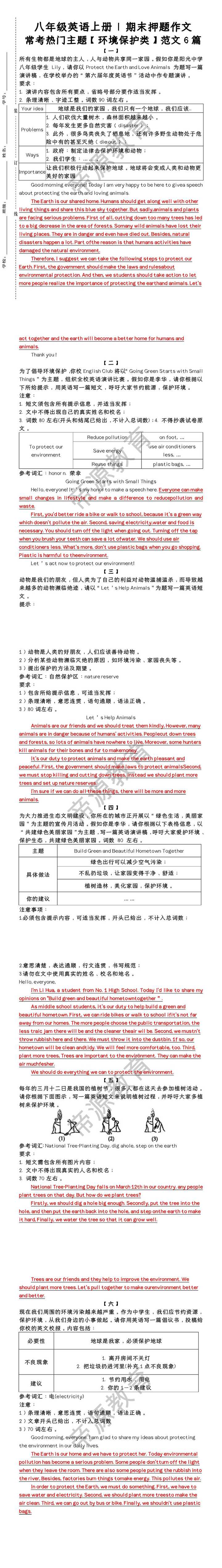 八年级英语上册 | 期末押题作文常考热门主题【环境保护类】范文6篇