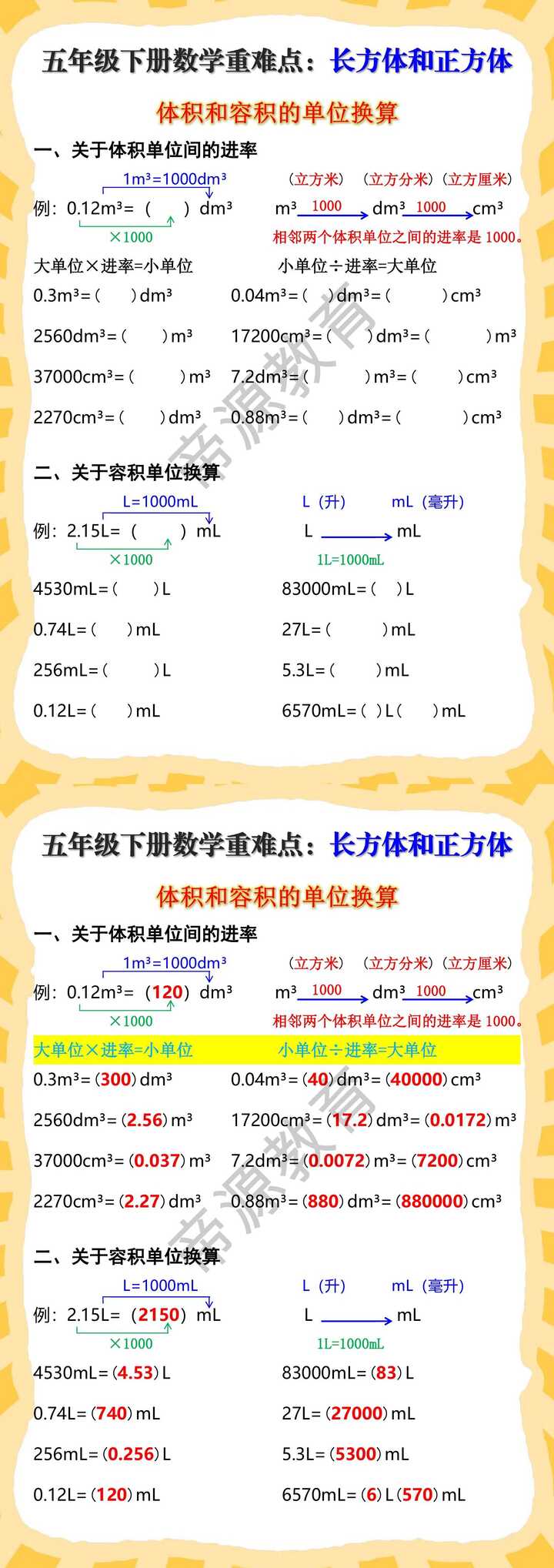 五年级下册数学重难点寒假预习