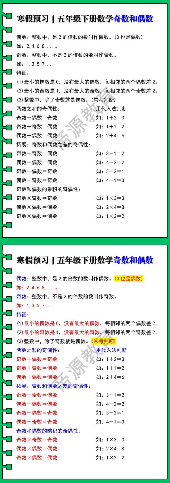 五年级下册数学奇数和偶数知识点