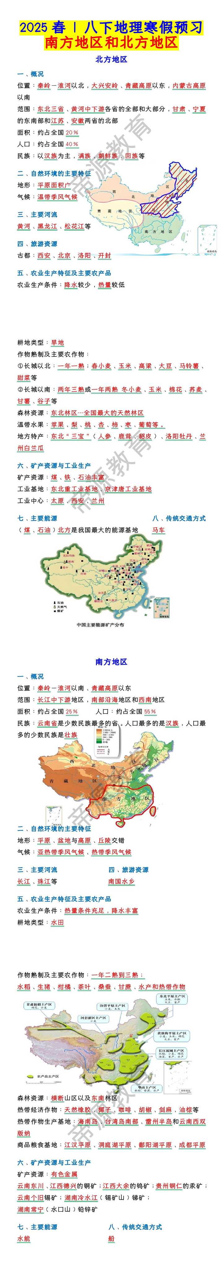 八年级地理下册 | 南方地区和北方地区知识清单