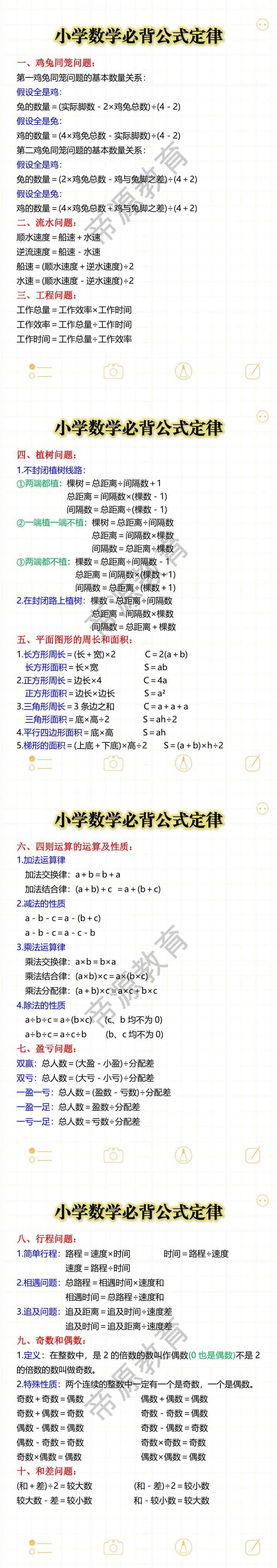 小学数学必背公式定律