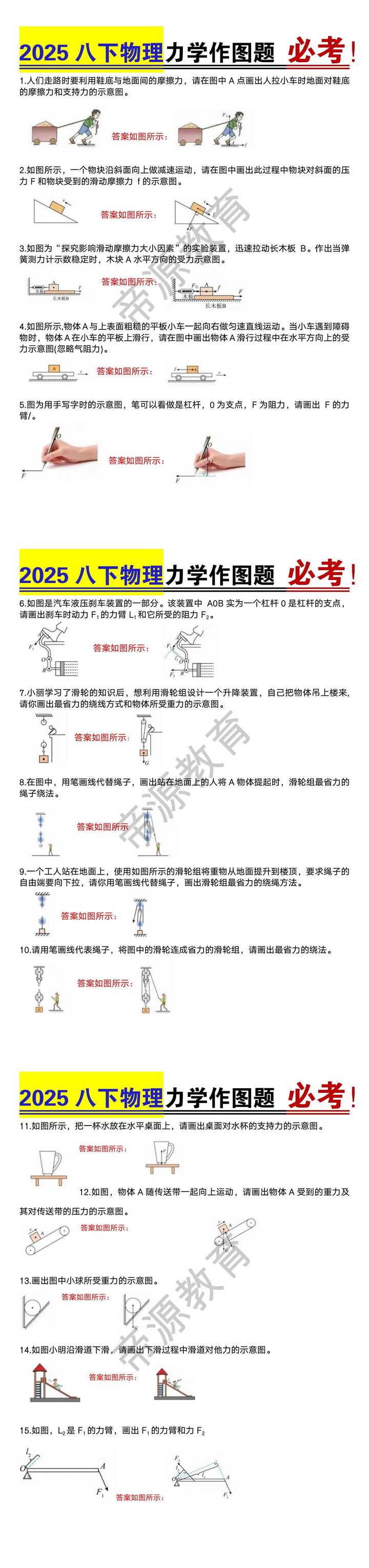 八年级下册物理必考力学作图题15道