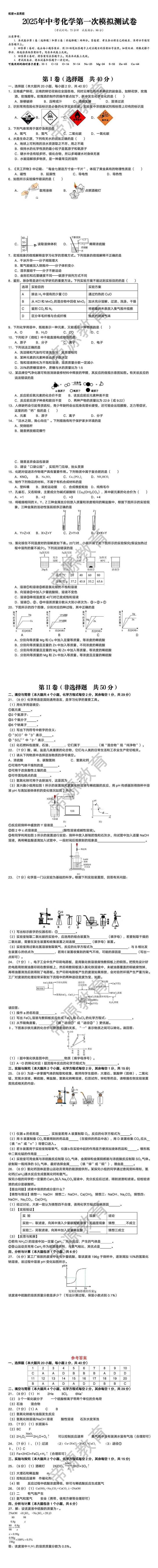 2025年中考化学第一次模拟测试卷及答案