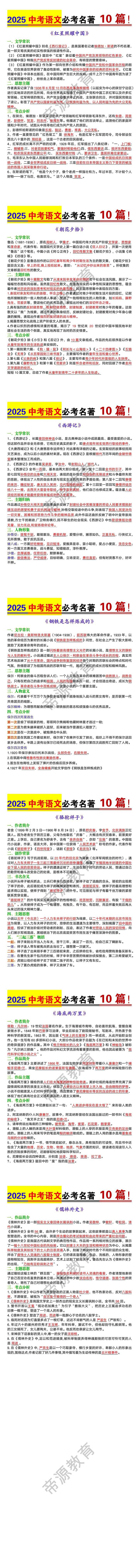 2025中考语文必考名著知识点梳理