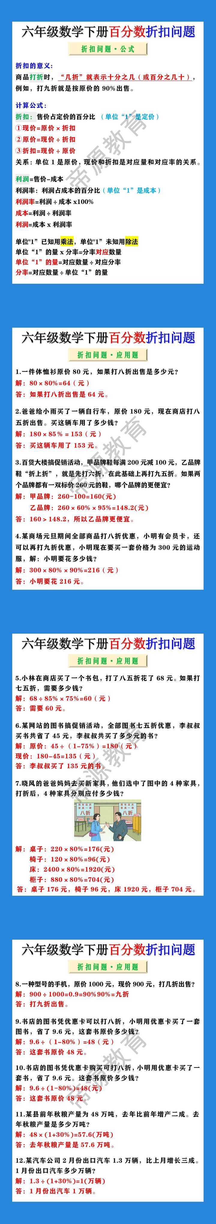 六年级数学下册百分数折扣问题