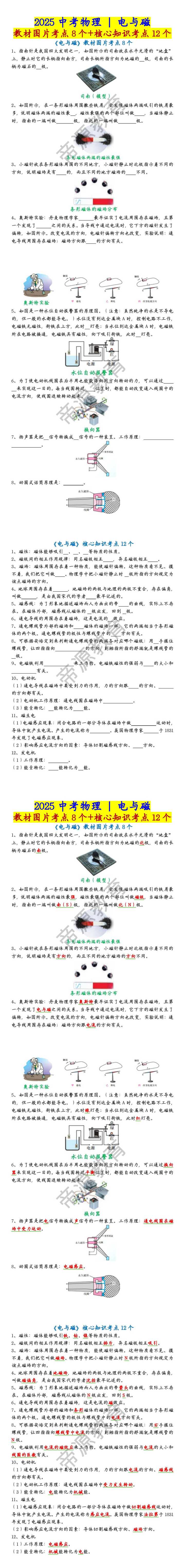 中考物理《电与磁》教材图片考点8个+核心知识考点12个