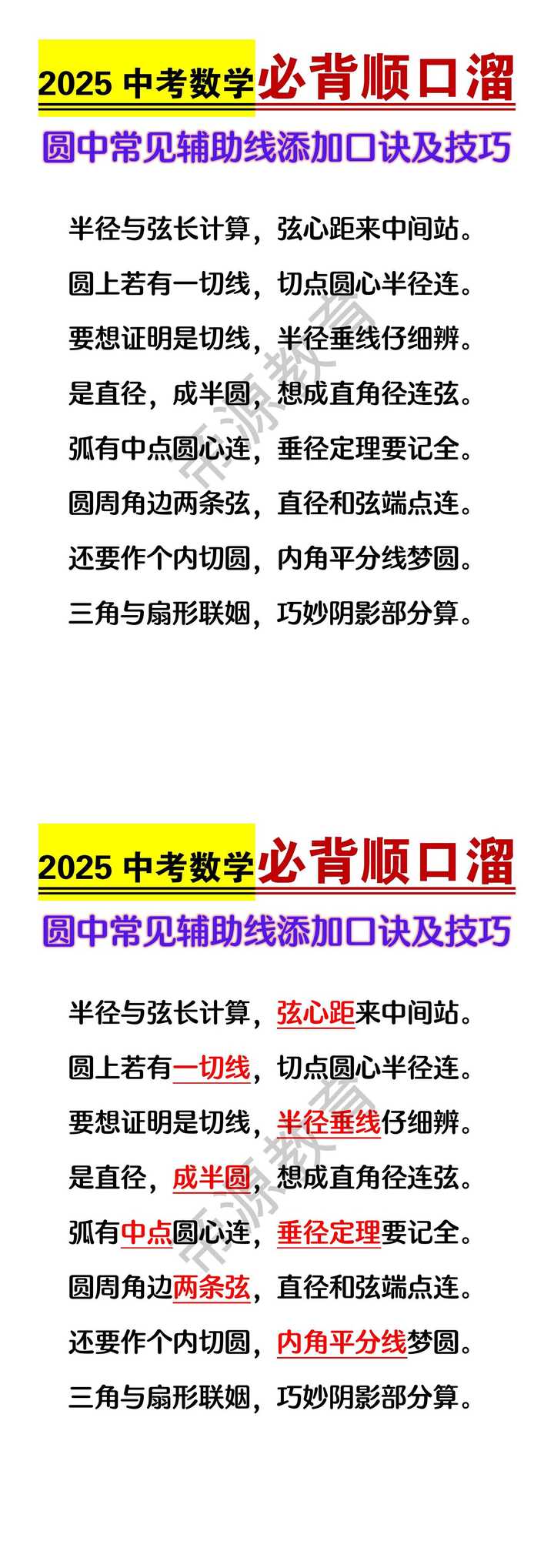 2025年中考数学圆中常见辅助线添加口诀及技巧