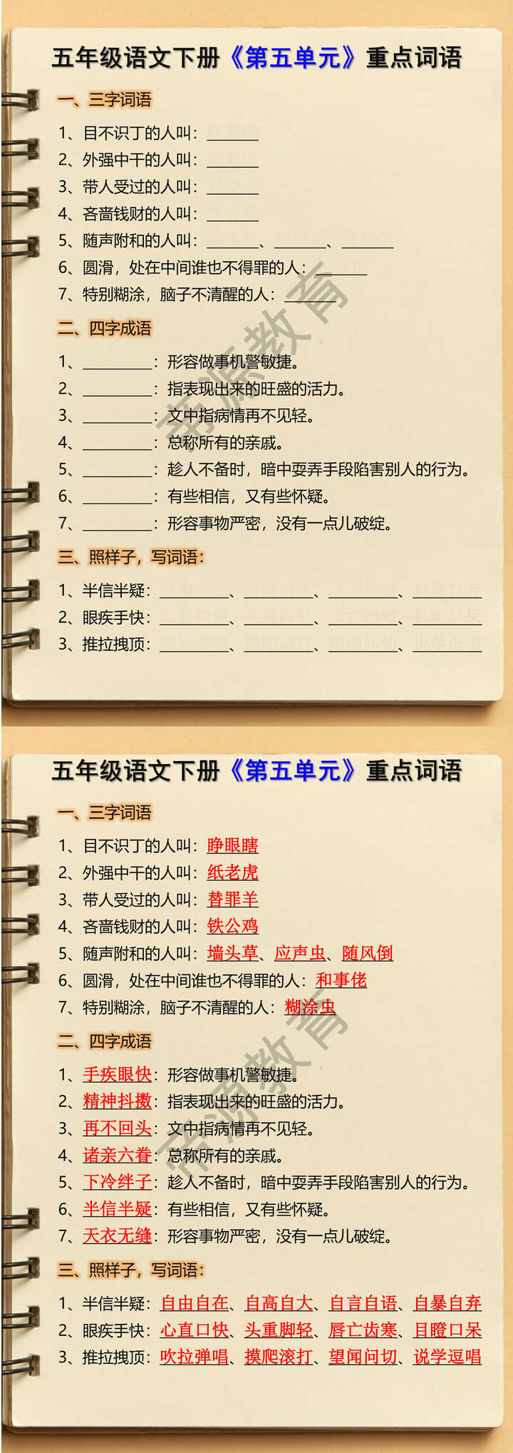 五年级语文下册《第五单元》重点词语